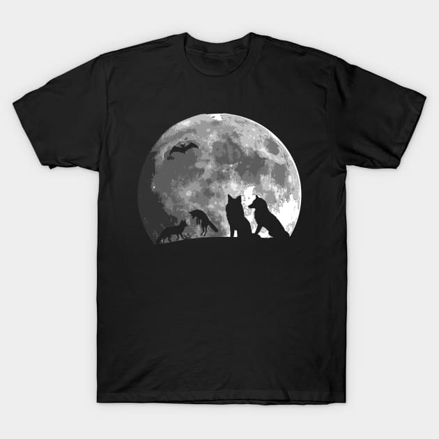 Cute Wolves Family Bat Silhouette on the moon gift T-Shirt by star trek fanart and more